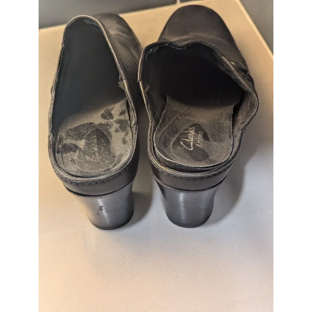 Clarks‎ Artisan Solid Black Leather Mule Diamond Trust Clogs Sz 8.5
